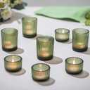 Hewory Glass Tealight Candle Holder: 8 Pcs Dark Green Votive Tea Lights Candle Holder, Ribbed Tea Light Holders Fall Decorations for Thanksgiving Table Centerpiece Wedding Party Home Decor