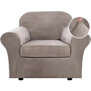 H.VERSAILTEX Rich Stretch 2 Piece Chair Cover Chair Slipcover Sofa Cover Furniture Protector Couch Soft with Elastic Bottom Chair Couch Cover with Arms Width Up to 49 Inch(Chair, Taupe)