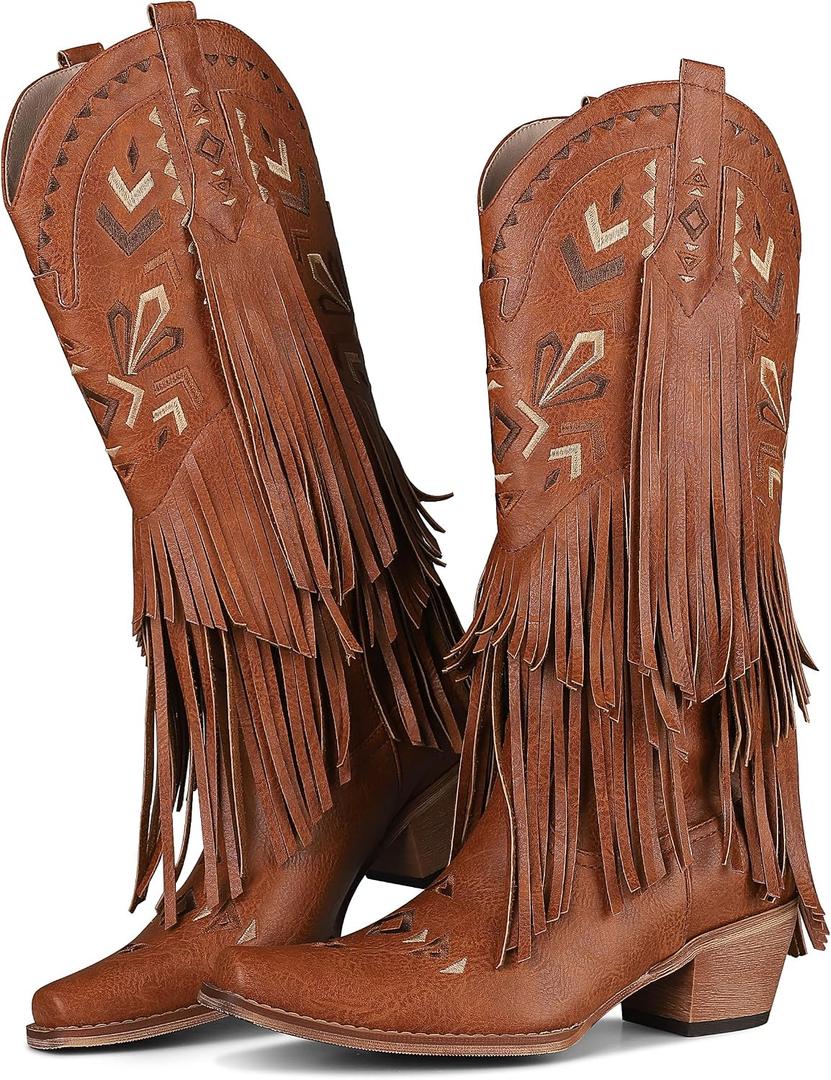 SaraIris Women's Cowgirl Boots Knee High Fringe Boots | Casual Boots