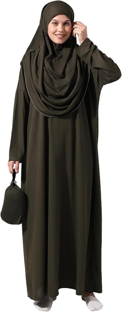 ihvan online Muslim Dresses for Women, Prayer Dress, Hijab Abaya, One-Piece Islamic Prayer Dress Gift for Eid Ramadan (3XL-6XL, Khaki)