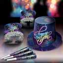 Beistle 25-Pack New Year's Eve Celebration Tiaras, Metallic with Fireworks Design and Silver Fringe, Perfect Party Favors for NYE Events