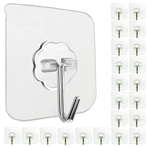 Jwxstore 23 Pack Adhesive Wall Hooks 33LB Heavy Duty No Drill Transparent Waterproof Hooks for Bathroom Kitchen Towel Coat Office Home Outdoor