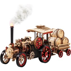 rowood 3D Wooden Puzzles for Adults, Steam Engine Car Model Kit, 1:28 Scale Mechanical Steam Locomotive Wooden Puzzle, 469PCS,Assembly Time 6H, Awesome Gifts for Adults