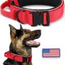 Thick Wide Reflective Heavy Duty Red Dog Collar for Medium Large Strong Dogs, Durable Dog Collar with Quick Release Metal Buckle and Soft Padded, Adjustable Nylon Dog Collar for Night Walking (L: Width 1.7", Length 16.5"-20")