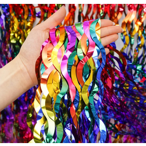 Shiny Wave Metallic Tinsel Foil Fringe Curtains 3.3x6.6ft Colorful Streamer for Party Decorations Birthday Wedding Graduation Baby Shower 2 Packs