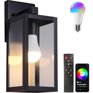 Outdoor Wall Light with Smart Bulb Exterior Lighting Fixtures Waterproof Porch Lights Outdoor Anti-Rust Wall Lantern with Clear Glass Outside Lights for House Front Door Sconce Light (1 Pack, Multi-Functional(Smart Bulb included))