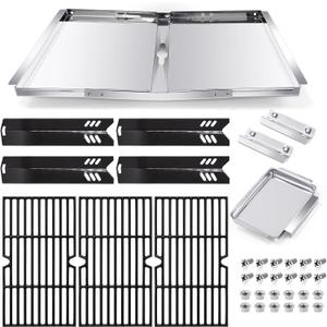 Hiorucet Grill Grease Tray Kits for Dyna Glo DGF493BNP Replacement Parts, Backyard BY13-101-001-12, Adjustable 24''-30'' Drip Pan, Grates, Heat Plates for Dyna Glo Grill Replacement Parts 4 Burner.