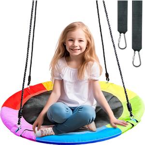 TURFEE 40" Saucer Tree Swing for Kids - 900Lb Weight Capacity, 900D Waterproof Oxford Fabric Platform Swing Seat with Adjustable Ropes for Kids Playground Outdoor Activity Backyard Fun (Rainbow)
