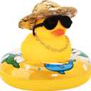 wonuu Car Rubber Duck, Yellow Duck Decoration Dashboard with Sun Hat Swim Ring Necklace Sunglasses for Car Dashboard Decorations