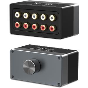 Cubilux AS-R4 4-Channel RCA Audio Selector, Bidirectional 4-Way Stereo RCA Aux Switcher, 1-Input to 4-Output / 4-Input to 1-Output