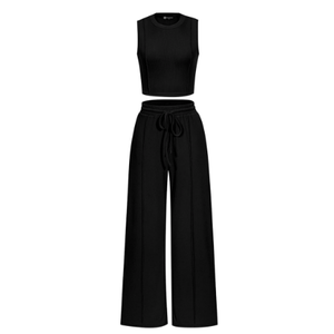 PRETTYGARDEN Women's Summer 2 Piece Loungewear Set Cropped Tank Top Wide Leg Sweatpants Tracksuit Casual Outfits, L