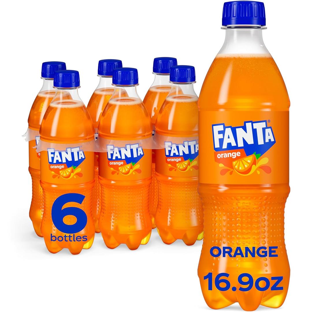 Fanta Orange Soda Soft Drink, 16.9 fl oz Bottles, 6 Pack, Best By May 25, 2026