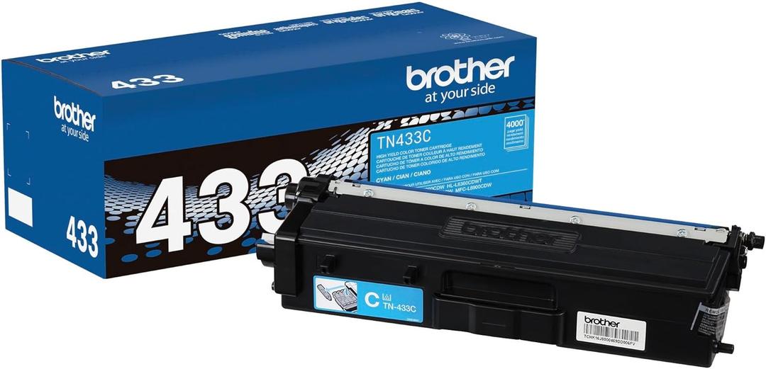 Brother Genuine High Yield Toner Cartridge, TN433C, Replacement Cyan Toner, Page Yield Up to 4,000 Pages, Amazon Dash Replenishment Cartridge, TN433