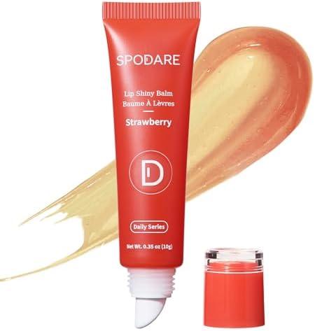 Pack of 2, Lip Glowy Balm Strawberry: Lip Gloss Hydrate and Nourish with Natural Strawberry Extracts& Hyaluronic Acid Complex for Softening and Plumping Finish, Travel Size for Men and Women