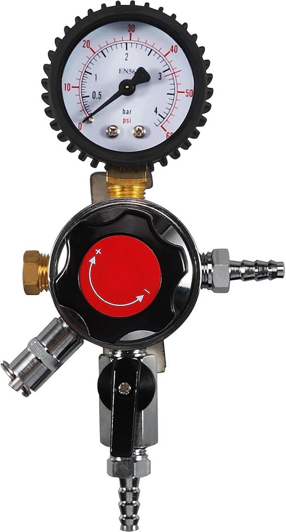 Draft Beer Secondary Regulator bar Wall Regulator with Single 5/16" Outlet Barb 0-60PSI Single Guage Co2 regulator nitrogen regulator for Homebrew