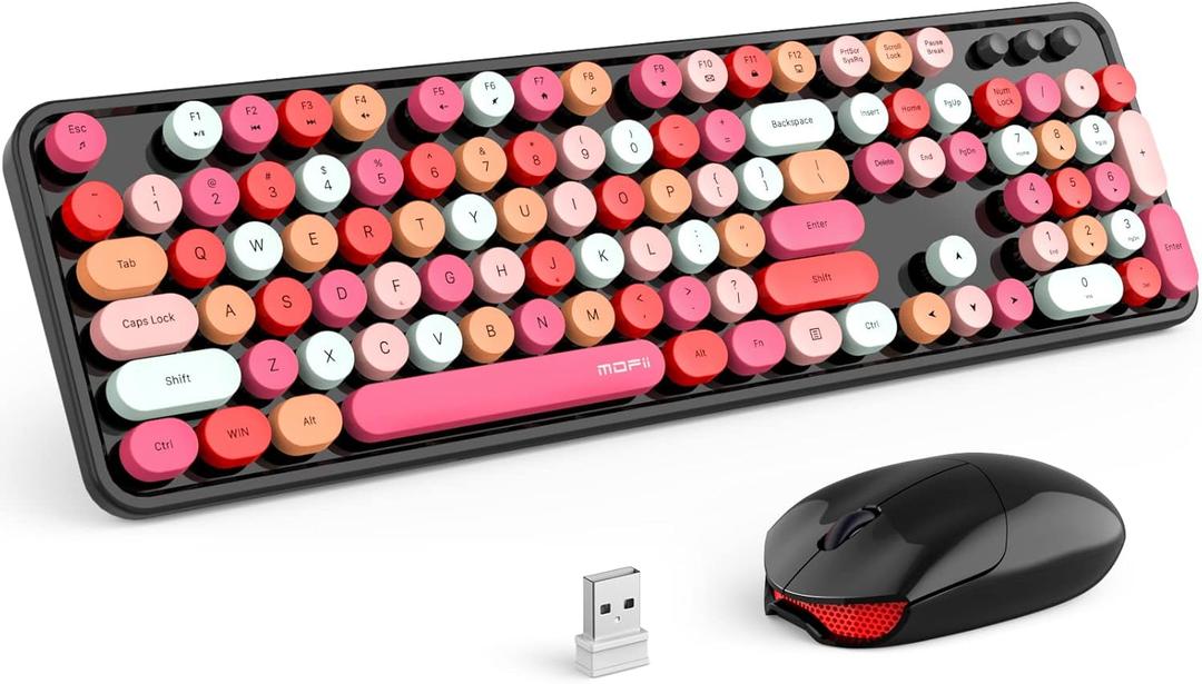 MOFII Wireless Keyboard and Mouse Combo, 2.4GHz Retro Full Size Typewriter Keyboard with Number Pad & Wireless Mouse for Laptop, PC, Desktop, Mac, Windows - Black Colorful (Black Colorful-B)
