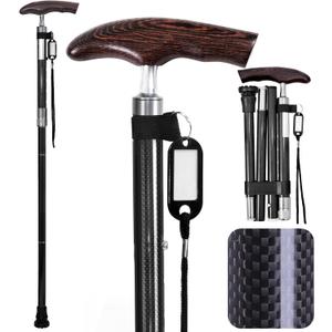 Carbon Fiber Walking Cane for Men and Women - 10 Height-Adjustable, Cane for Seniors Balance, Carbon Fiber Cane Ultralight 0.55 lb, Black Matte, 350 lbs Capacity(Black)