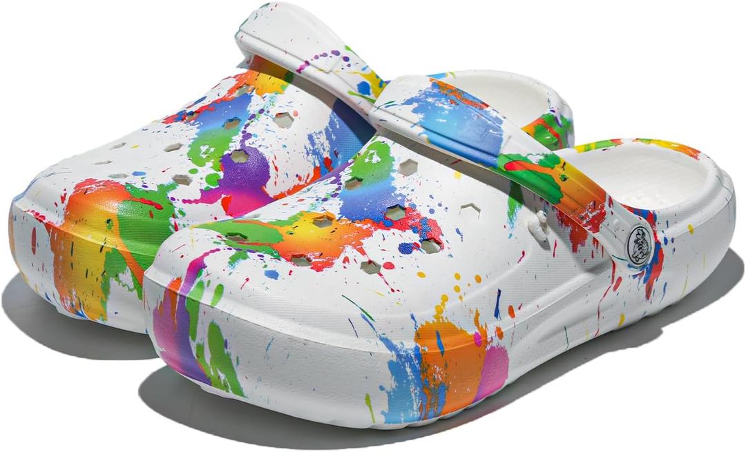 Tie-dye Women Clogs Lightweight Slip-on Garden Shoes Cheap Slippers/Sandals/Water Shoes (10, White L002)