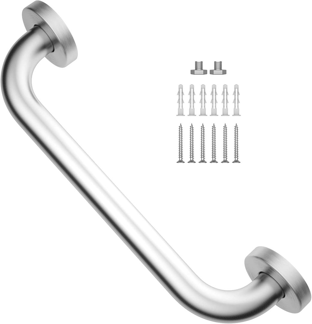 12 Inch Satin Brushed Nickel Shower Grab Bar - 1" Diameter, iMomwee Stainless Steel Bathroom Grab Bar Handle, Balance Bar for Shower and Wall, Safety Hand Rail Support, Handicap Elderly Assist Handle