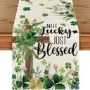 Artoid Mode Cross Clover Shamrocks St. Patrick's Day Table Runner, Not Lucky Just Blessed Kitchen Dining Table Decoration Home Party Decor 13x90 Inch (Green/Beige)