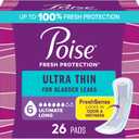 Poise Ultra Thin Incontinence Pads & Postpartum Pads for Bladder Leaks, 6 Drop Ultimate Absorbency, Long Length, 26 Count,