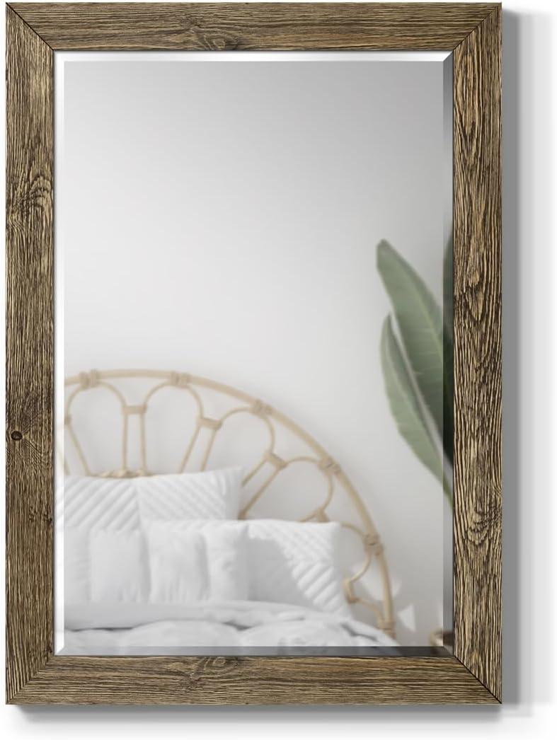 Wexford Home Walnut Vanity Mirror Rectangular Barnwood Framed Wall Mirror for Home Decor, Vertical or Horizontal Hanging, 41x29