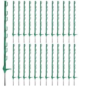 Zoiut 25 Pack Electric Fence Posts, 48 Inch/ 4FT Step-in Plastic Posts for Farm and Garden, Temporary Sturdy Fencing System for Electric Fencing and Yard Protection, Green