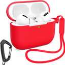 2 x MILPROX Compatible for AirPods Pro 3 Silicone Case 2025 - Soft Protective Skin Cover with Carabiner/Lanyard for Women Girls Men, Front LED Visible, Girly Smooth Design for Shockproof Case - Red