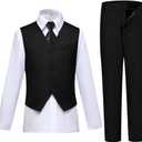 Visaccy Toddler Suit for Boys 7 Formal Wear Black Dress Vest and Pants Set for Wedding