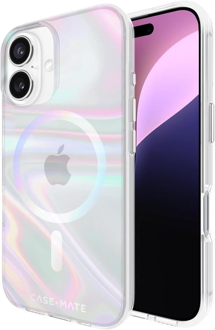 Case-Mate Soap Bubble iPhone 16 Case [Compatible with MagSafe] - Stylish Phone Case with 12ft Drop Protection - Premium Magnetic Cover for iPhone 16 - Iridescent