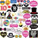 Photo Booth Props Kids 10th Birthday - 40 Piece Set, Multicolored - Funny Party Selfie Accessories for Photoshoot by PixiPy