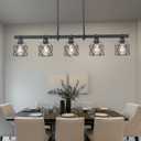 5-Light Farmhouse Kitchen Island Lighting Black Hardware and Black Metal cage Frame Design Rustic Vintage Pendant Ceiling Light Suitable for Dining Rooms and Living Rooms, 30 inches x 30 inches x 30 inches