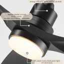 Ceiling Fan with Lights Remote Control, 52 Inch Black Ceiling Fans with 3 Downrods, 3 Blades, Timer, 6 Speed Modern Fan Quiet Reversible DC Motor for Patio Bedroom Outdoor/Indoor,52in,Black