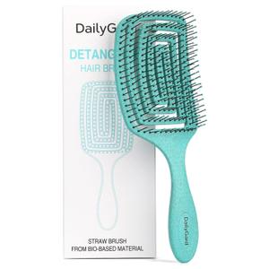 Daily Gard Detangling Brush, Dry and Wet Vented Detangler Hair Brush for Women and Men, Professional Paddle Curved Styling Hairbrush for Straight/ Curly/ Thick/ Long/ Wavy/ Damaged Hair, Green