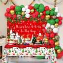 9 x 129Pcs There's Some Ho Ho Hos In This House Party Decorations Merry Christmas Balloon Arch Kit Includes Funny Xmas Banner, Xmas Themed Balloons and Tablecloths for Merry Friendsmas Party