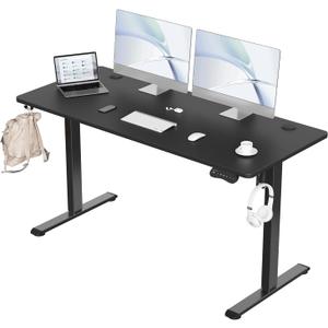 MOUNTUP Electric Height Adjustable Standing Desk, 55 x 24 Inches Sit Stand Desk with Memory Controller, Ergonomic Stand Up Table for Home Office with Splice Board, Black