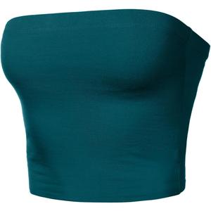 Women Strapless Tube Tops Basic Crop Strachy Bandeau Backless Sleeveless (Small, 863-teal-00)