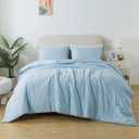 Caressma Queen Light Blue Comforter Set, Solid Lightweight Skin-Friendly Boho Bedding Set & Collections, Breathable Fluffy Microfiber 3 PCS (90"x90") Comforter Set for All Seasons with Pillowcases