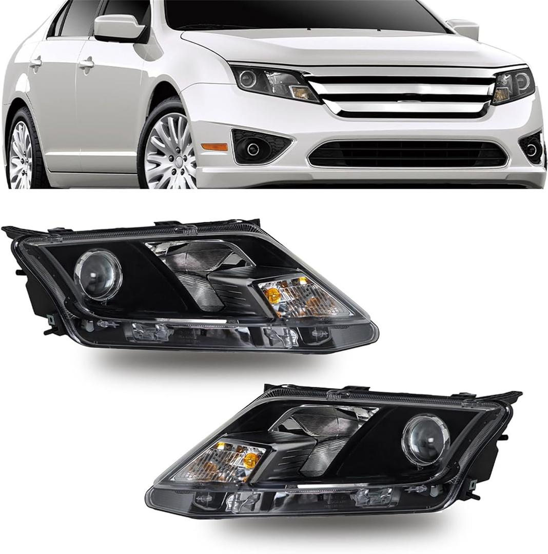 labwork Headlight Assembly Replacement for Fusion 2010-2012 Halogen Clear Len Black Interior Driver and Passenger Side Headlights FO2502273 FO2503273