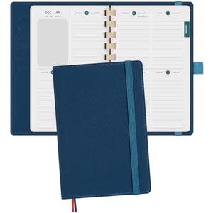 BEZEND Pocket Planner 2026 Weekly and Monthly (4.25" x 6.75") Equal Ruled Space Even Weekends (Jan-Dec 26) Work Home School Women, Card Slots & Refillable PU Leather Softcover - Prussian Blue 2 Pack