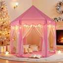 Sumbababy Princess Castle Tent for Girls Fairy Play Tents for Kids Hexagon Playhouse with Fairy Star Lights Toys for Children or Toddlers Indoor or Outdoor Games (Pink)