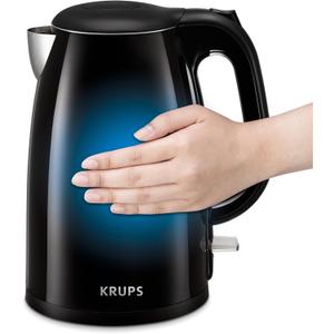 KRUPS: 1.5L Electric Kettle, Cool Touch Stainless Steel Interior, 1500 Watt, Fast Boiling, one cup in 80 seconds, Double Wall, Fast Boiling, Auto Off, Keep Warm, Cordless Black (1.6 Quarts)