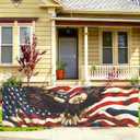 American Flag Eagle Fence Banner 118 x 35 Inch, Large Waterproof Outdoor Patriotic USA Banner with Bald Eagle for Yard Porch Fence 4th of July Independence Day Decorations