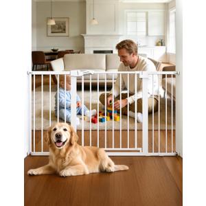 Babelio 29-55 Inch Extra Wide Baby/Dog Gate, PressGuard P7, Metal Auto Close, Pressure Mounted Pet Door for Doorways, NO Need for Tools and Drilling, with Wall Cups, White