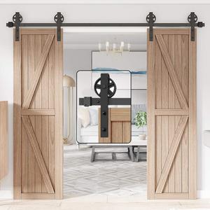 WINSOON 9FT Wood Double Sliding Barn Door Hardware Basic Black Big Spoke Wheel Roller Kit5-18FT for Choose