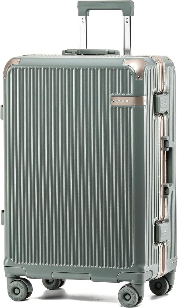 24 Inch Zipperless Checked In Luggage with Aluminum Frame, GreenChecked Luggage,Large Spinner Wheels,Zipperless,PC Hard Shell,Lightweight,For Long Travel