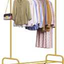 SLEEPING LAMB Heavy Duty Clothes Racks for Hanging Clothing Rack, 43" Wide Rolling Garment Rack Metal Wardrobe Rack with Wheels Closet Hanger Rack for Coats, Shirts, Dress (Gold)