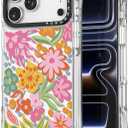 for iPhone 17 Pro Max Case Cute - Military-Grade 20 ft Drop Protection Shockproof Phone Case - Funny Passion Flower Design (6.9") Glitter Clear