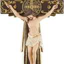 Needzo Handcrafted Highly Detailed Crucifix Wall Cross with St. Benedict of Nursia Medal, Catholic Hanging Home Decor for Indoor Decoration, Housewarming Gifts for Christian Men/Women, 11.75 Inches