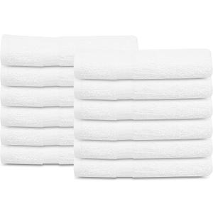 GOLD TEXTILES 12 Pcs New White (20x40 Inches) Cotton Blend Terry Bath Towels Salon/Gym Towels Light Weight Fast Drying